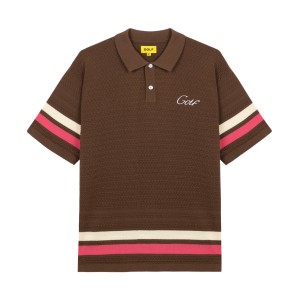 Golf Wang Caddy Striped Polo Shirt Brown | FZKIGW930