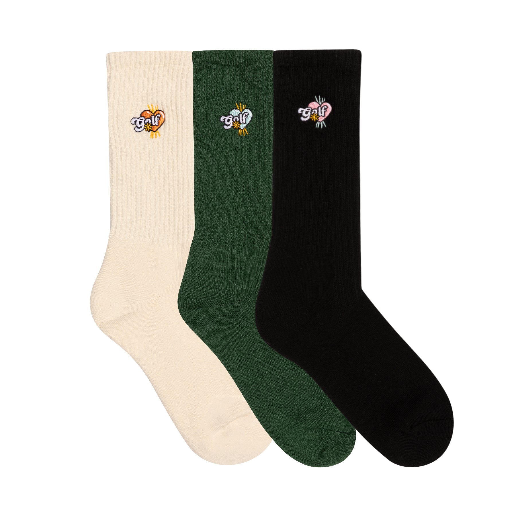 Golf Wang Romeo 3pk Socks Cream / Dark Green / Black | JWEMZI348